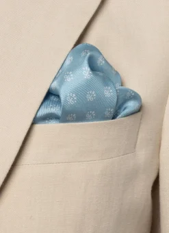 Fursac Printed Silk Twill Pocket Square Sky Blue Hot