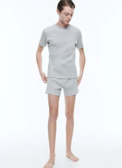 Fursac Ribbed Cotton Jersey Ringer T-Shirt Grey Store