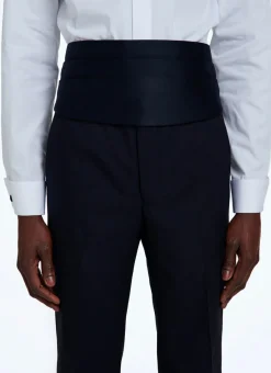 Fursac Satin Pleated Tuxedo Belt Navy Blue Clearance