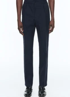 Fursac Seersucker Elasticated Trousers Navy Blue - Tone On Tone Gingham Pattern Discount