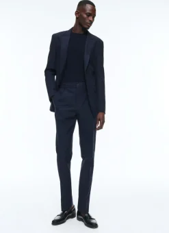 Fursac Seersucker Elasticated Trousers Navy Blue - Tone On Tone Gingham Pattern Discount