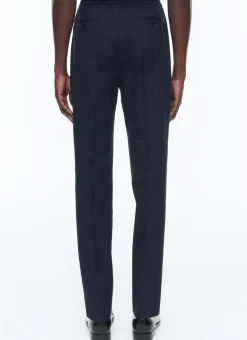 Fursac Seersucker Elasticated Trousers Navy Blue - Tone On Tone Gingham Pattern Discount