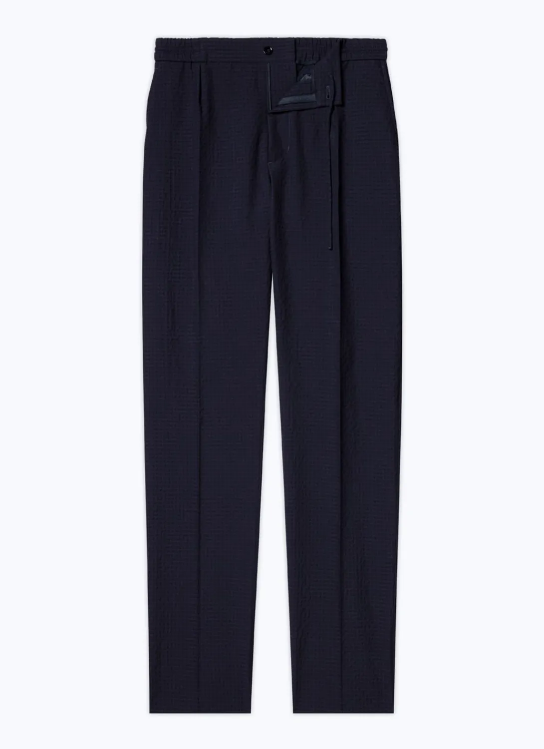 Fursac Seersucker Elasticated Trousers Navy Blue - Tone On Tone Gingham Pattern Discount