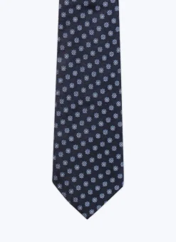 Fursac Silk Jacquard Tie Navy Blue - Sky Blue Flowers Pattern Cheap