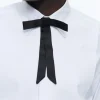 Fursac Silk Satin Long Bow Tie Black - Tone On Tone Tabby Fashion