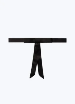 Fursac Silk Satin Long Bow Tie Black - Tone On Tone Tabby Fashion