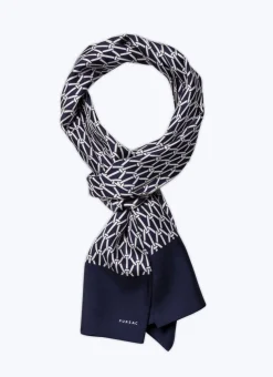 Fursac Silk Satin Scarf With Print Navy Blue - Sailor'S Ropes Print Discount