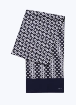 Fursac Silk Satin Scarf With Print Navy Blue - Sailor'S Ropes Print Discount