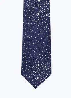 Fursac Silk Satin Tie Navy Blue - Stars Print Cheap