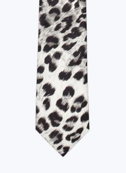 Fursac Silk Satin Tie Snow Panther Print Cheap