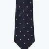 Fursac Silk Satin Tie With Flowers Pattern Navy Blue - Flowers Jacquard Pattern Best Sale