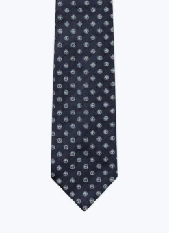 Fursac Silk Satin Tie With Pattern Navy Blue - Fancy Jacquard Micro-Design Online