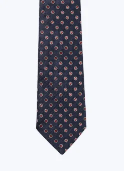Fursac Silk Satin Tie With Pattern Navy Blue - Fancy Jacquard Micro-Design Clearance