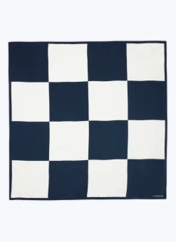 Fursac Silk Scarf With Checkerboard Print White And Navy Blue Best Sale