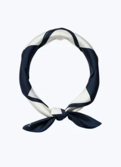 Fursac Silk Scarf With Checkerboard Print White And Navy Blue Best Sale