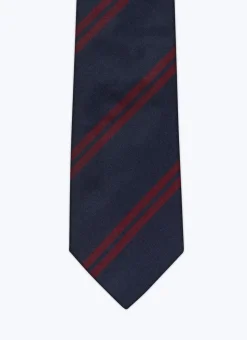Fursac Silk Tie With Stripes Navy Blue - Burgundy Stripes Sale