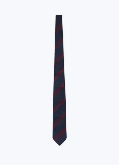 Fursac Silk Tie With Stripes Navy Blue - Burgundy Stripes Sale
