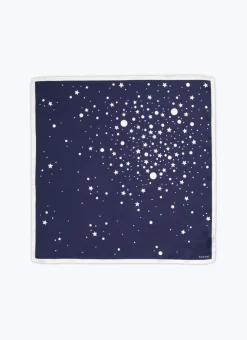 Fursac Silk Twill Pocket Square Navy Blue - Stars Print Sale