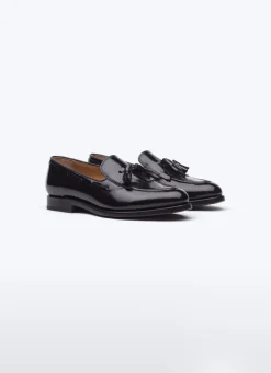 Fursac Spazolatto Leather Loafers With Tassels Black Clearance