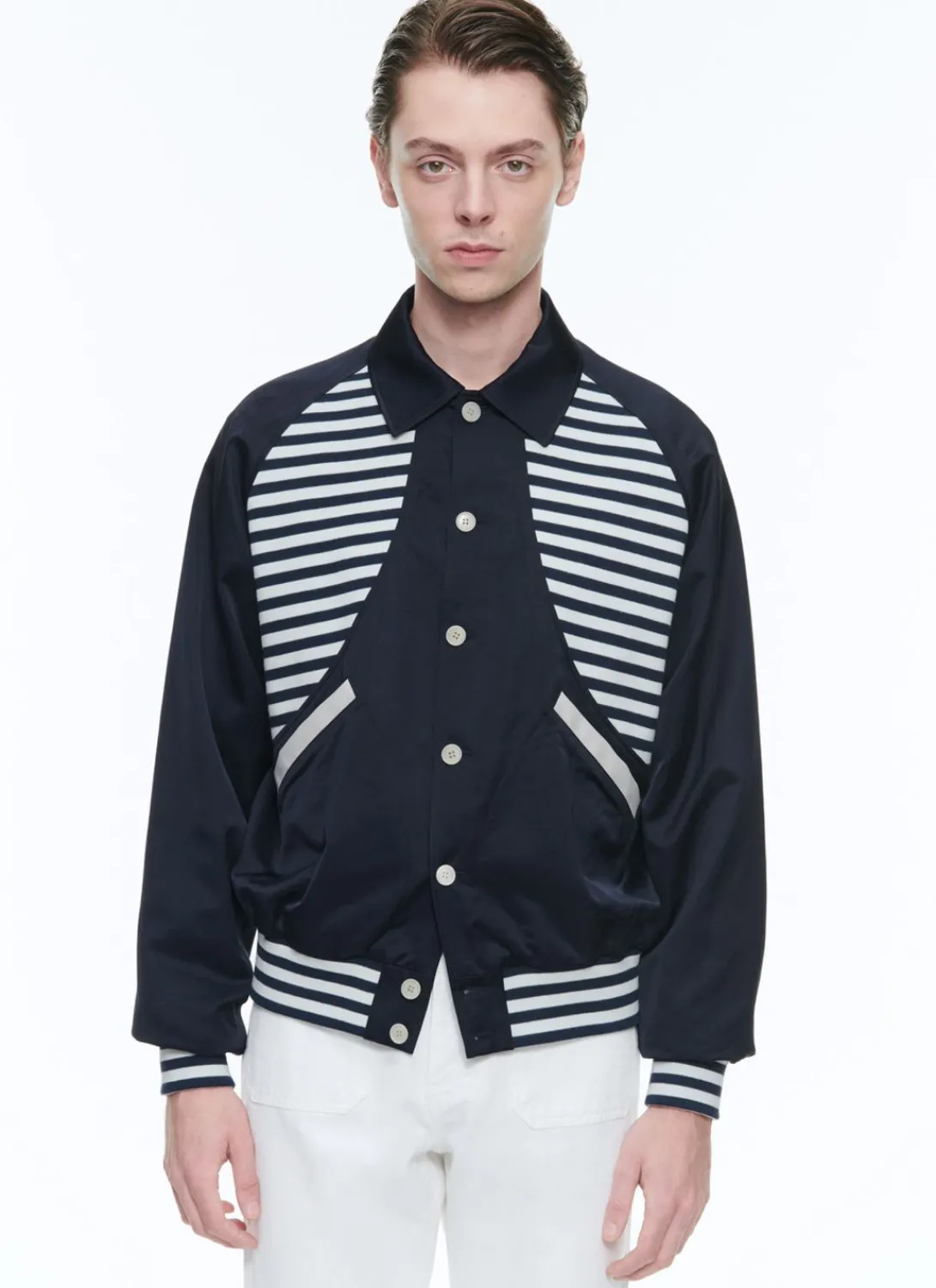 Fursac Striped Canvas "Atlantique" Jacket Navy Blue - Striped Yokes New