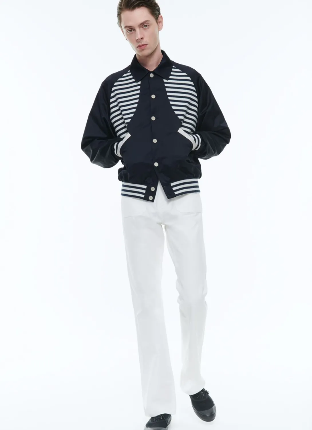 Fursac Striped Canvas "Atlantique" Jacket Navy Blue - Striped Yokes New