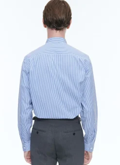 Fursac Striped Cotton Grandad Collar Shirt White - Blue Stripes Fashion