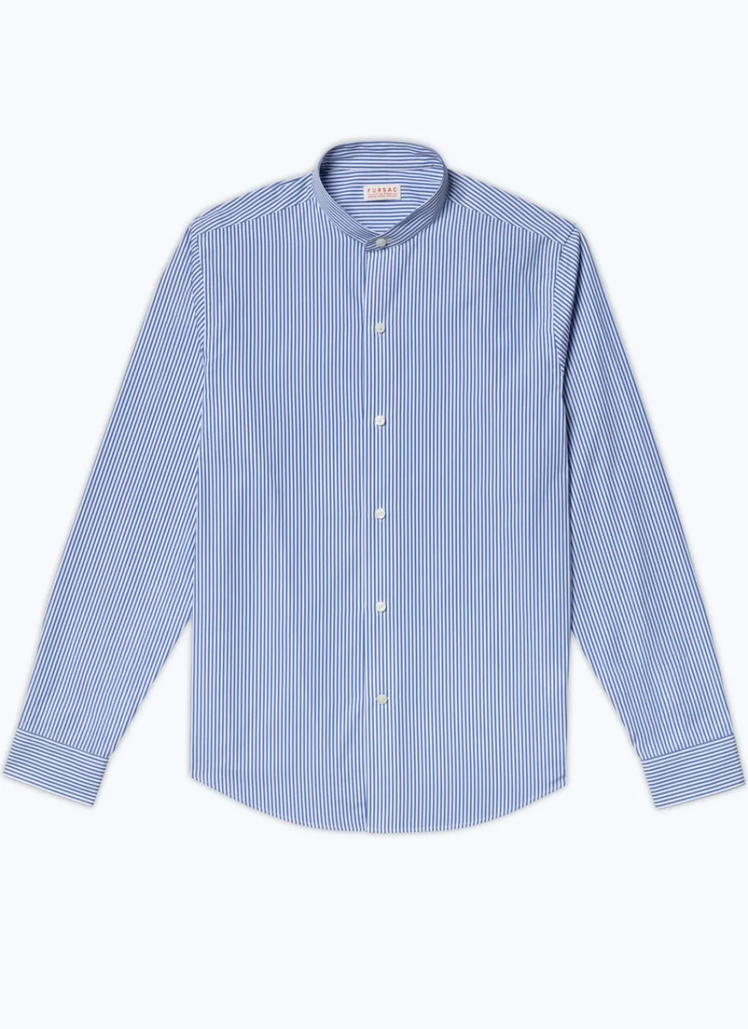 Fursac Striped Cotton Grandad Collar Shirt White - Blue Stripes Fashion