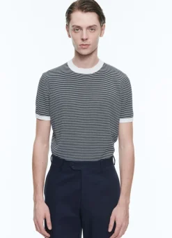 Fursac Striped Mercerized Cotton T-Shirt Ecru And Navy Blue Stripes Cheap