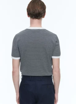 Fursac Striped Mercerized Cotton T-Shirt Ecru And Navy Blue Stripes Cheap