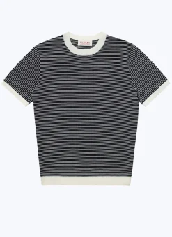 Fursac Striped Mercerized Cotton T-Shirt Ecru And Navy Blue Stripes Cheap