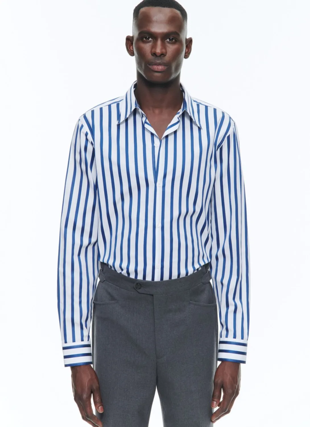 Fursac Striped Shirt With Swallow Collar White - Blue Stripes Flash Sale