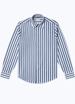 Fursac Striped Shirt With Swallow Collar White - Blue Stripes Flash Sale