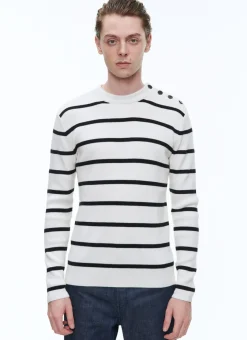 Fursac Striped Wool And Cotton Sailor Sweater Ecru And Black Stripes Shop