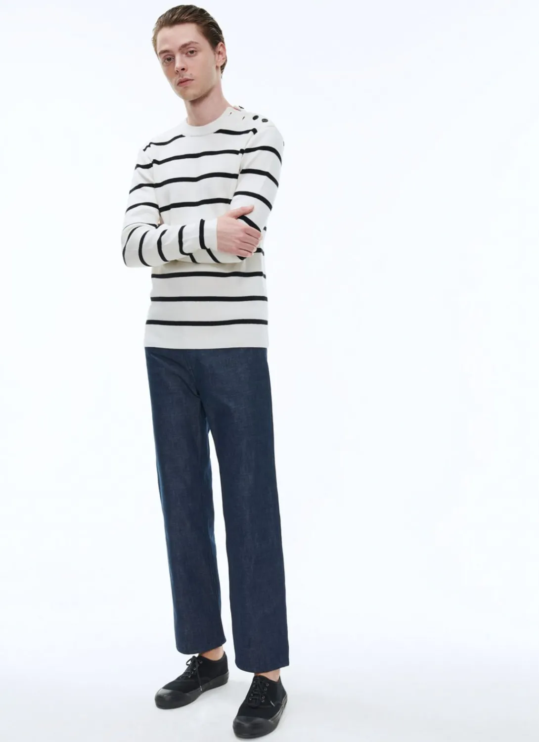 Fursac Striped Wool And Cotton Sailor Sweater Ecru And Black Stripes Shop