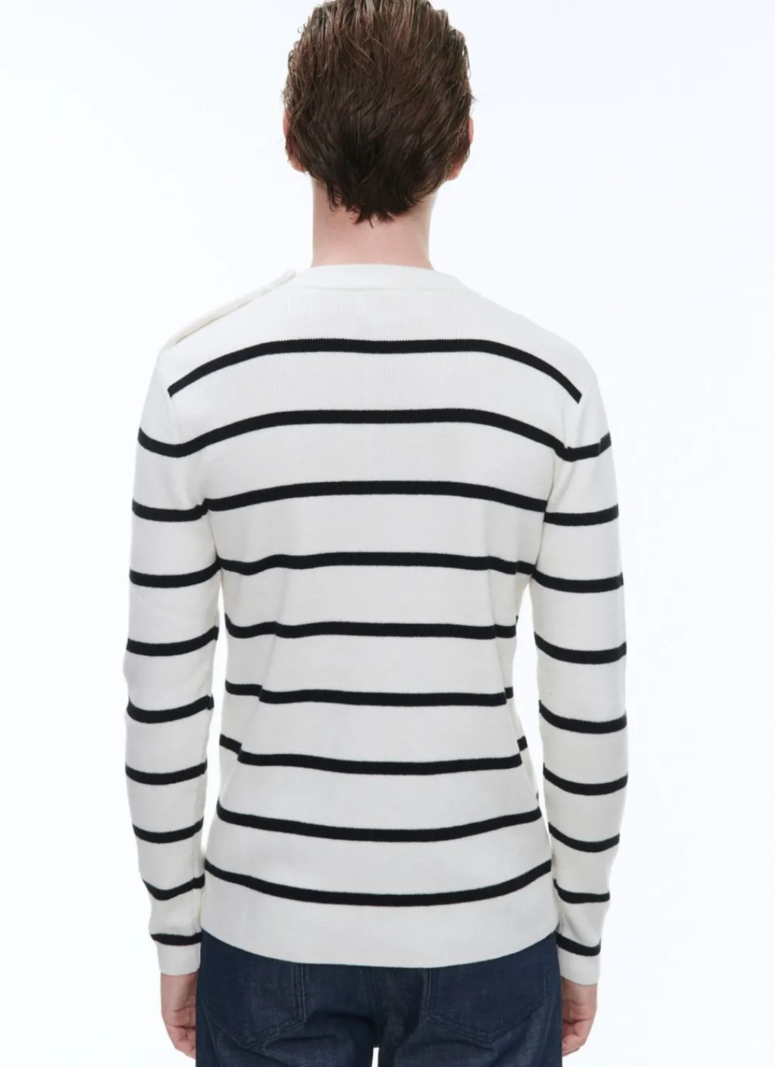 Fursac Striped Wool And Cotton Sailor Sweater Ecru And Black Stripes Shop