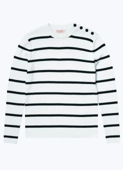 Fursac Striped Wool And Cotton Sailor Sweater Ecru And Black Stripes Shop
