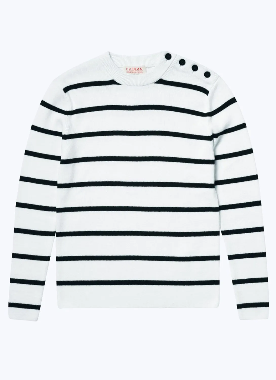 Fursac Striped Wool And Cotton Sailor Sweater Ecru And Black Stripes Shop