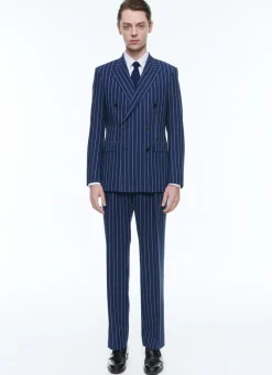 Fursac Striped Wool Double-Breasted Suit Blue - Stripes Outlet