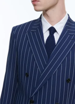 Fursac Striped Wool Double-Breasted Suit Blue - Stripes Outlet