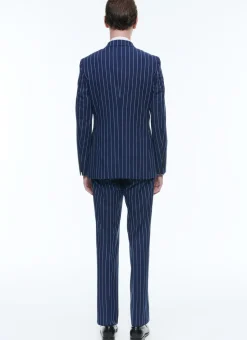 Fursac Striped Wool Double-Breasted Suit Blue - Stripes Outlet