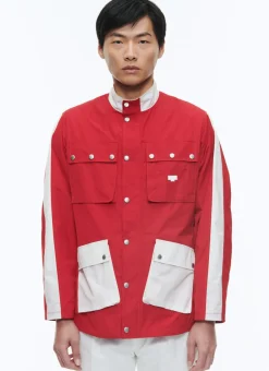 Fursac Technical Canvas Multipockets Parka Red New