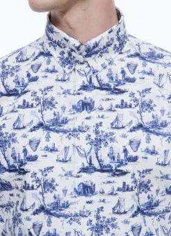 Fursac Toile De Jouy Printed Cotton Shirt Blue Toile De Jouy Print Discount