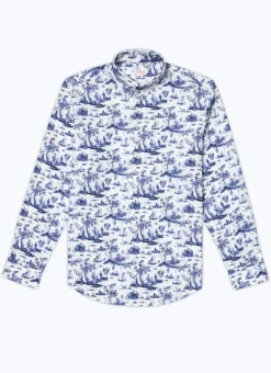 Fursac Toile De Jouy Printed Cotton Shirt Blue Toile De Jouy Print Discount