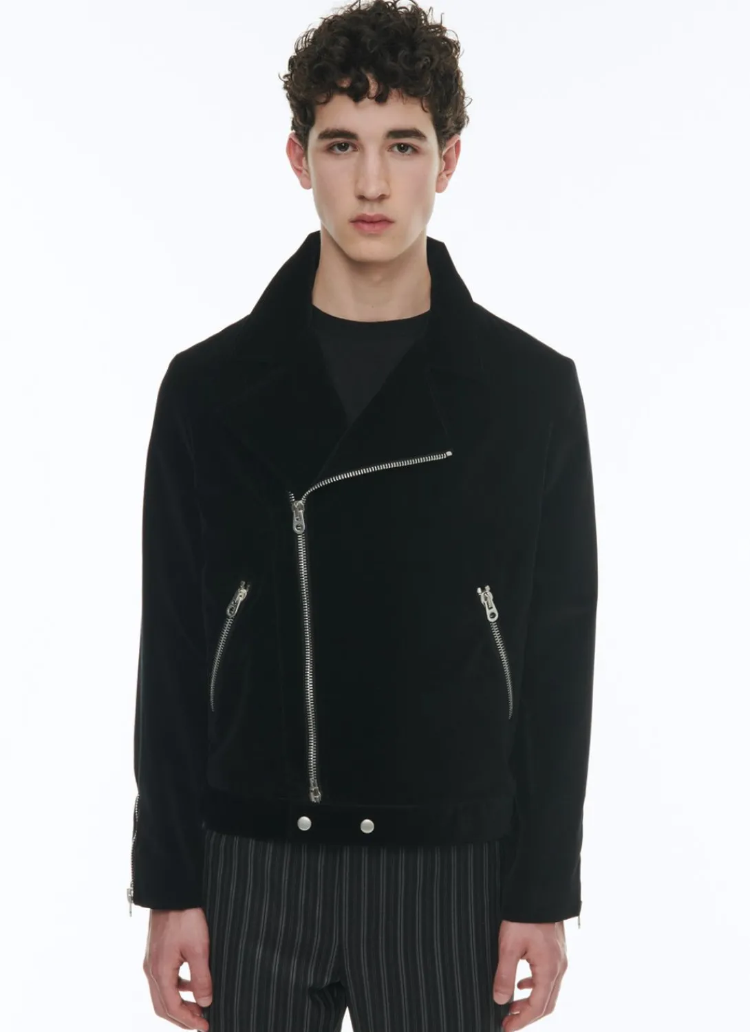 Fursac Velvet Biker Jacket Black Discount