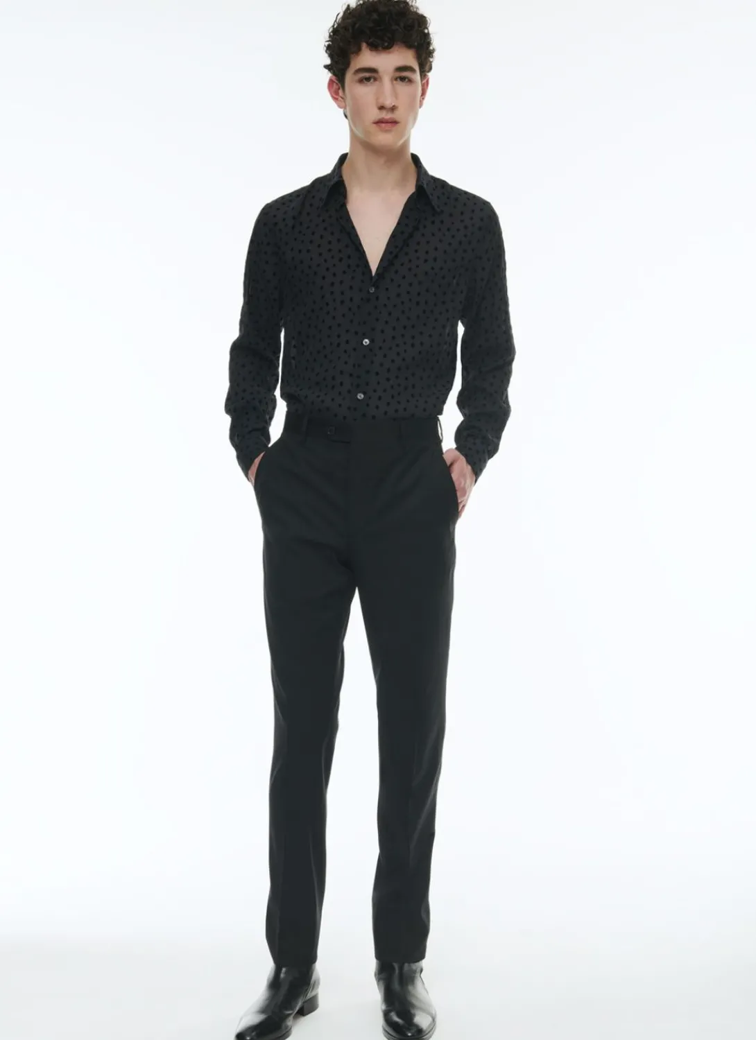 Fursac Velvet Polka Dots Shirt With A Swallow Collar Black Polka Dots Sale