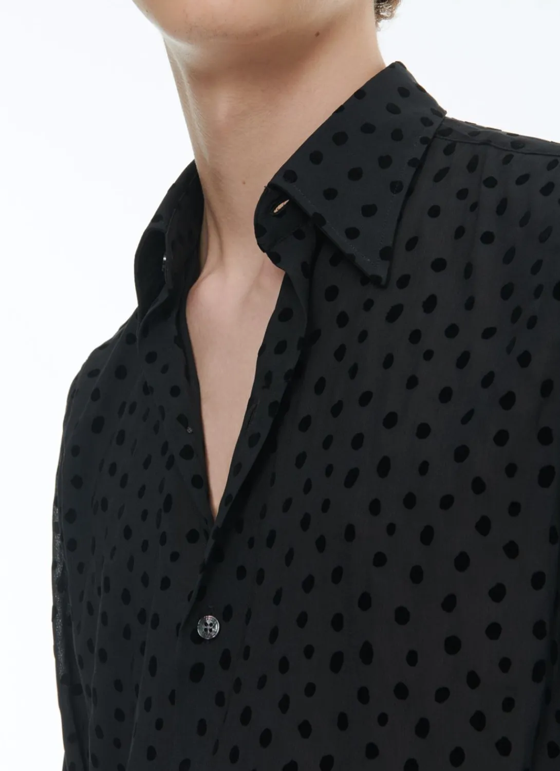 Fursac Velvet Polka Dots Shirt With A Swallow Collar Black Polka Dots Sale
