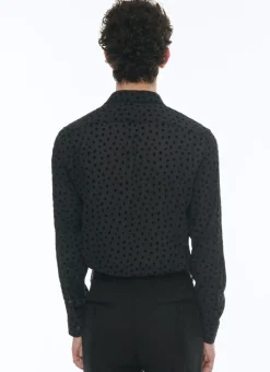 Fursac Velvet Polka Dots Shirt With A Swallow Collar Black Polka Dots Sale