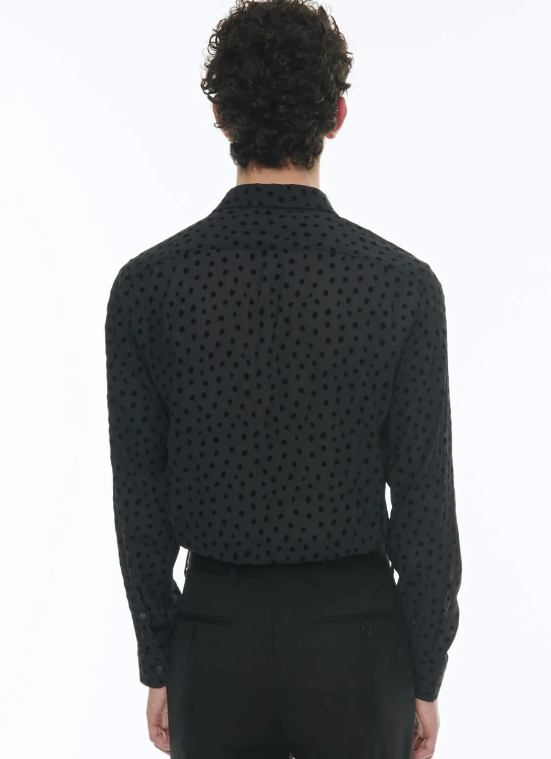 Fursac Velvet Polka Dots Shirt With A Swallow Collar Black Polka Dots Sale