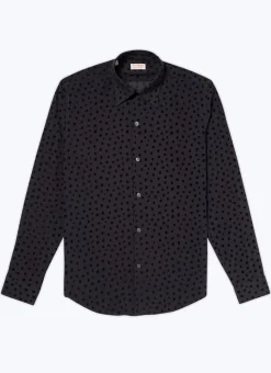 Fursac Velvet Polka Dots Shirt With A Swallow Collar Black Polka Dots Sale