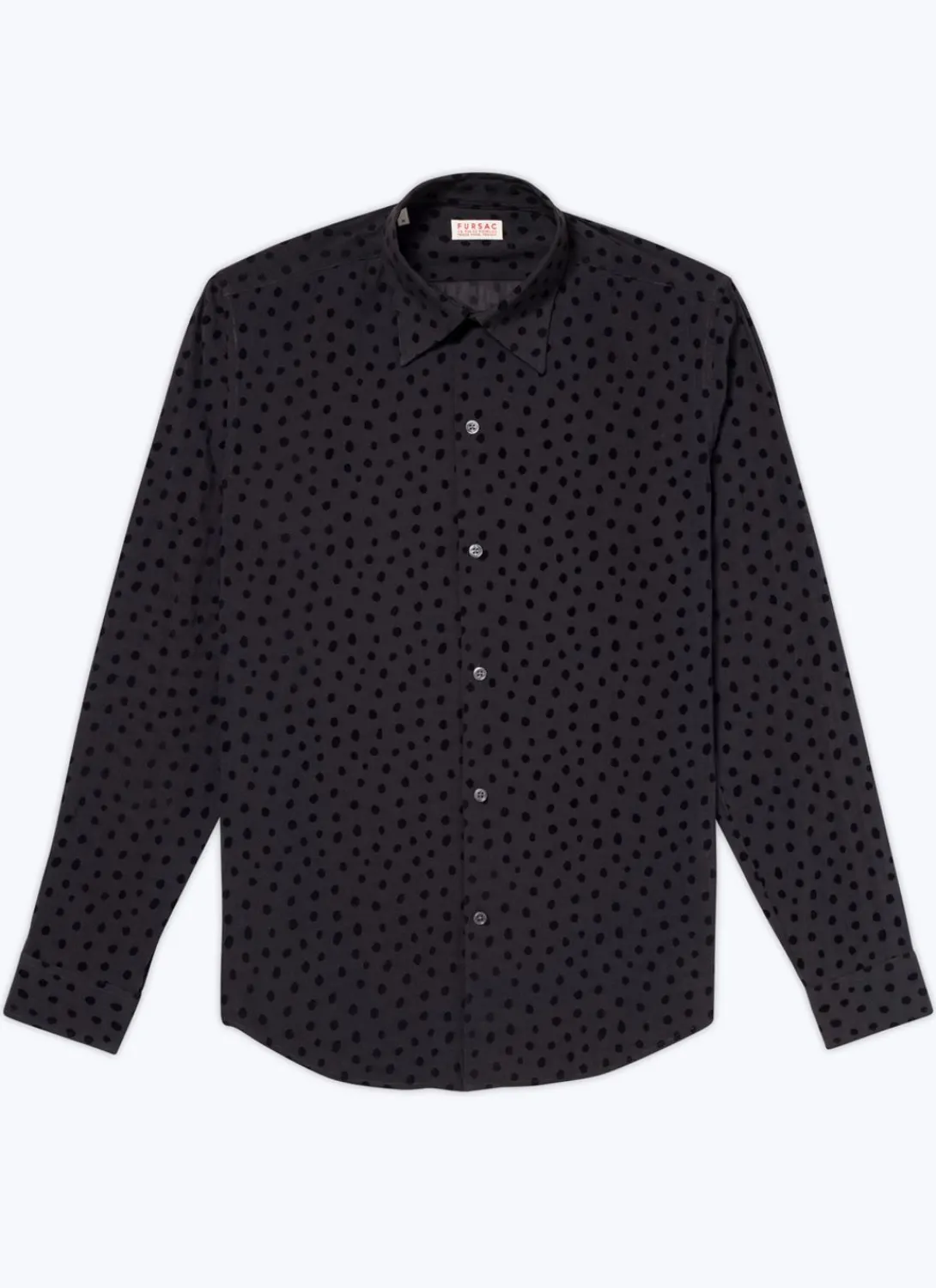 Fursac Velvet Polka Dots Shirt With A Swallow Collar Black Polka Dots Sale